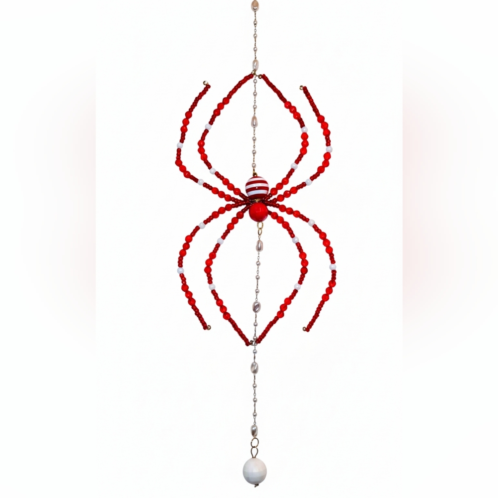 Elegant Red Beaded Spider Pendant